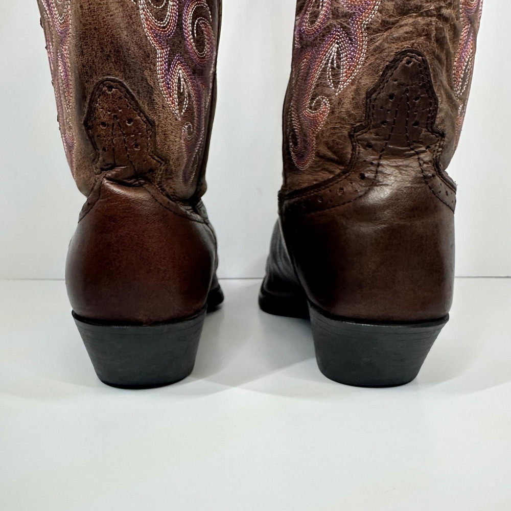 Justin Womens 8B Cowboy Boots Brown Leather Purple Embroidered Western - Picture 11 of 12